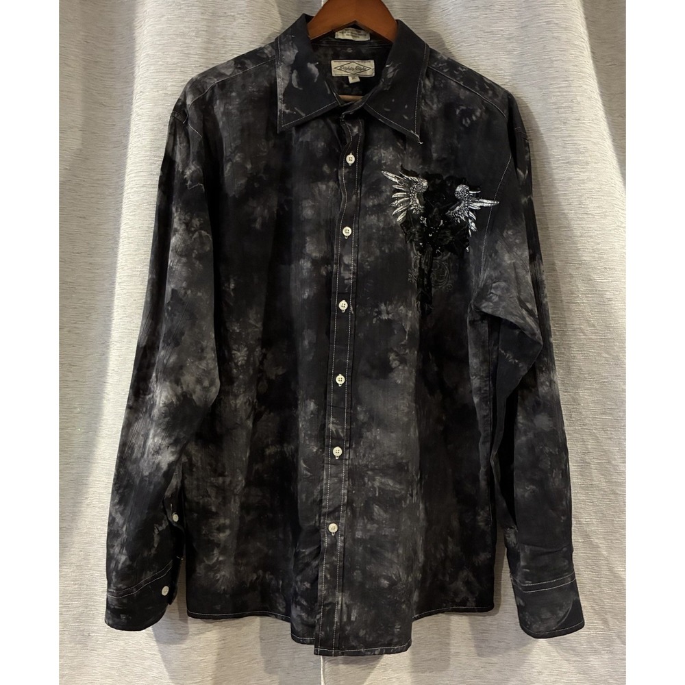 Y2K Eighty Eight Shirt XL Gray Tie Dye Affliction Style Cross Wings Mall Goth